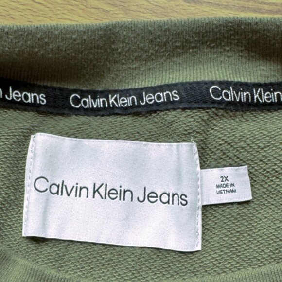 Calvin Klein Jeans MSRP $66 Distressed Sweatshirt Green Long Sleeve Top 2X NEW - Picture 3 of 7